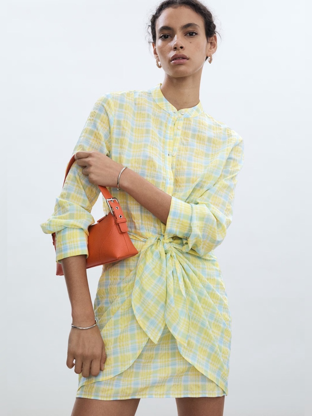 Mango Yellow check bow dress NWT